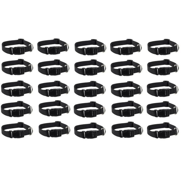 Dog Collar Bulk Packs Black Nylon Shelter Rescue Vet 4 Adjustable Sizes (14 to 20 Inch - 25 Collars)