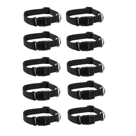 Dog Collar Bulk Packs Black Nylon Shelter Rescue Vet 4 Adjustable Sizes (6 to 10 Inch - 10 Collars)