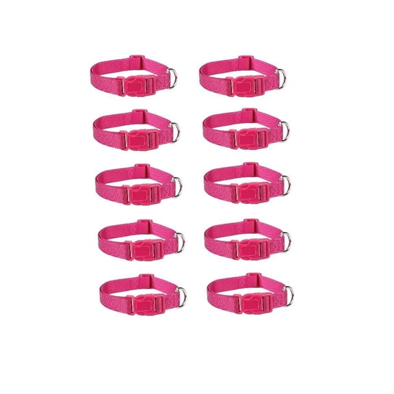 Dog Collar Bulk Packs Bright Pink Nylon Shelter Rescue Vet 4 Adjustable Sizes (14 to 20 Inch - 10 Collars)