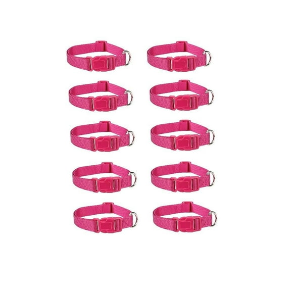 Dog Collar Bulk Packs Bright Pink Nylon Shelter Rescue Vet 4 Adjustable Sizes (6 to 10 Inch - 10 Collars)