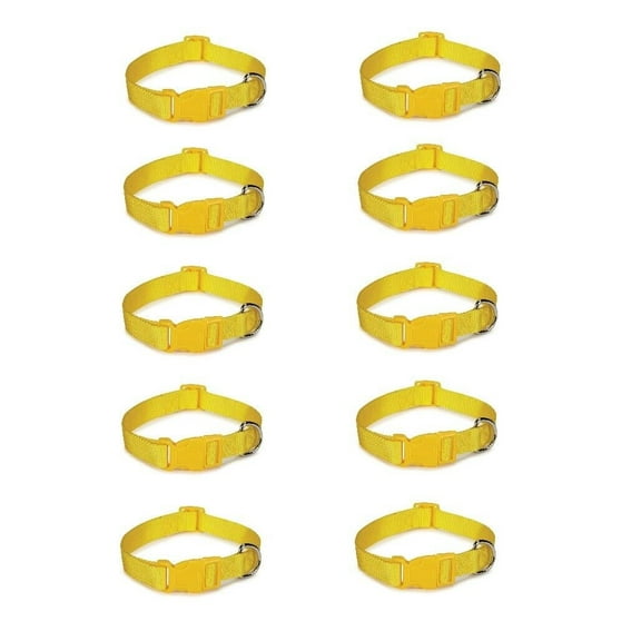 Dog Collar Bulk Packs Yellow Nylon Shelter Rescue Vet 4 Adjustable Sizes (6 to 10 Inch - 10 Collars)