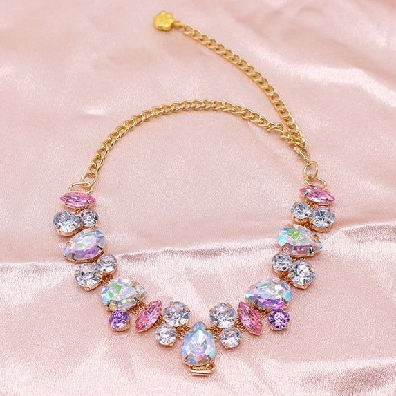 Dog Collar and Cat Collar Gold Chain Necklace Stainless Steel Adjustable Green Rhinestones Collar with Cute Pet Paw for Small Medium Pets Cats Dogs Kitten Puppy