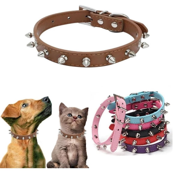 Dog Collar,  Cat Collars Spiky Studded Puppy Collar Boy Stud Rivet Pu Leather Mushroom Adjustable for XSmall Small Medium Breed 1Pack