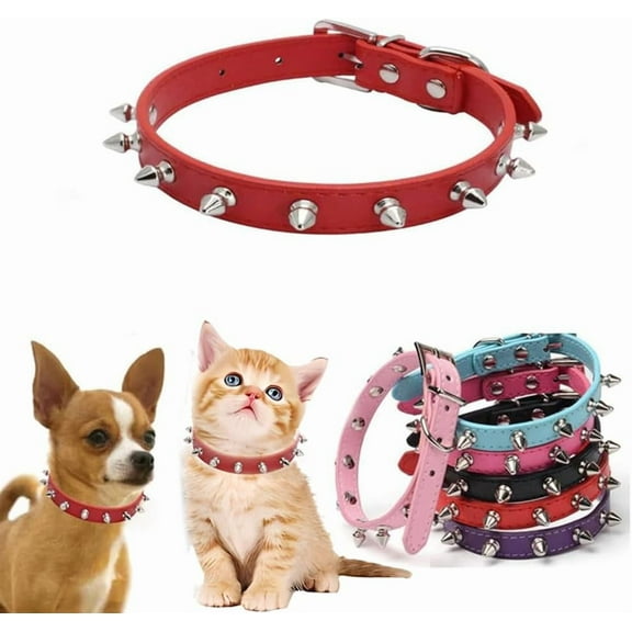 Dog Collar, Cat Collars Spiky Studded Puppy Collar Boy Stud Rivet Pu Leather Mushroom Adjustable for XSmall Small Medium Breed 1Pack