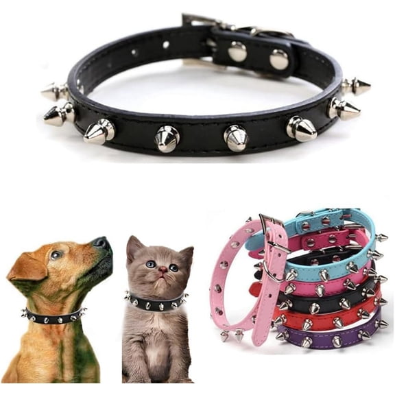 Dog Collar, Cat Collars Spiky Studded Puppy Collar Boy Stud Rivet Pu Leather Mushroom Adjustable for XSmall Small Medium Breed 1Pack