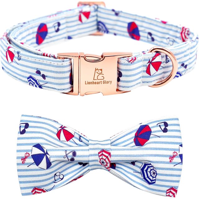 Dog Collar, Dog Collar With Bow, Summer Stripe Boy Dog Bowtie Collar