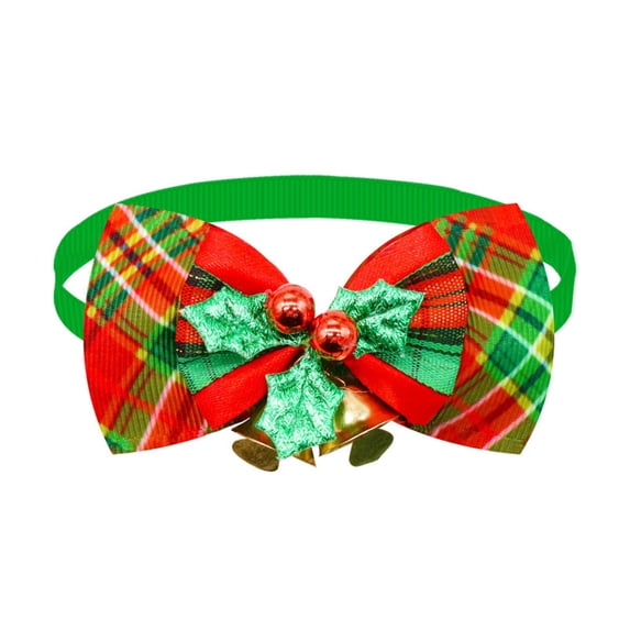 Dog Collar Green Plaid Bowtie with Bell Extra Small Christmas Holiday