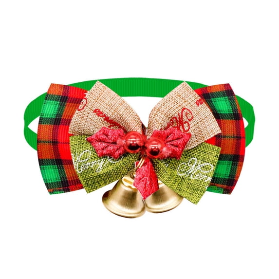 Dog Collar Green Plaid Bowtie with Bells for Small Dogs Christmas Holiday