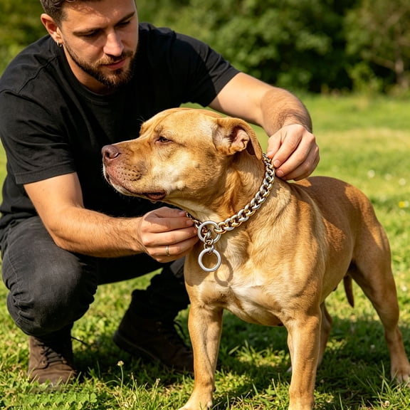 Dog Collar Heavy-Duty Stainless Steel Link Dog Collar Durable Chain Training Collar with D-Ring Chew-Proof Pet Necklace for Medium and Large Breeds Daily Walks