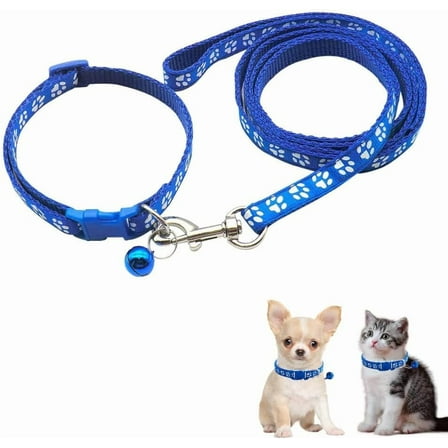 Dog Collar and Leash Set,Nylon Paw Print Small Dog Collar with Bell Adjustable Buckle for Xs XSmall Cat Puppy Dogs Girl Kitten Yorkie Chihuahua X-Small
