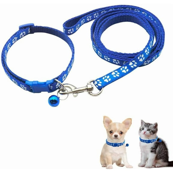 Dog Collar and Leash Set,Nylon Paw Print Small Dog Collar with Bell Adjustable Buckle for Xs XSmall Cat Puppy Dogs Girl Kitten Yorkie Chihuahua X-Small