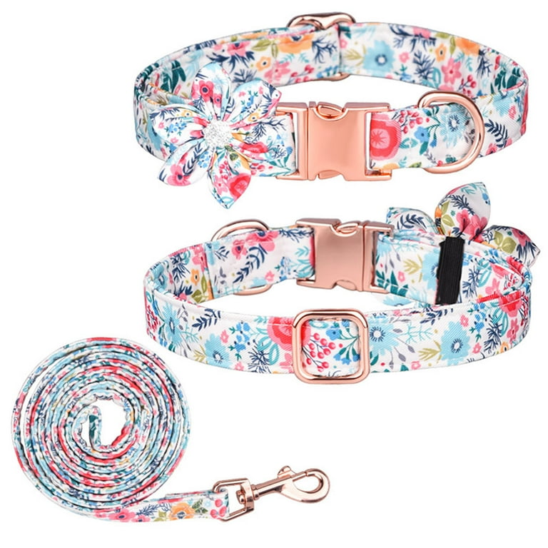 Flower Print Pet Dog Collar Leash Set for Small Medium Dogs