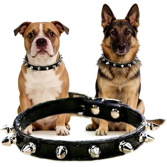 Dog Collar, Leather Spikes Dog Collars for Medium Large Dogs, Adjustable Pet Collar with Rings, Black L