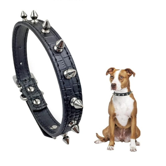 Dog Collar, Leather Spikes Dog Collars for Medium Large Dogs, Adjustable Pet Collar with Rings, Black L