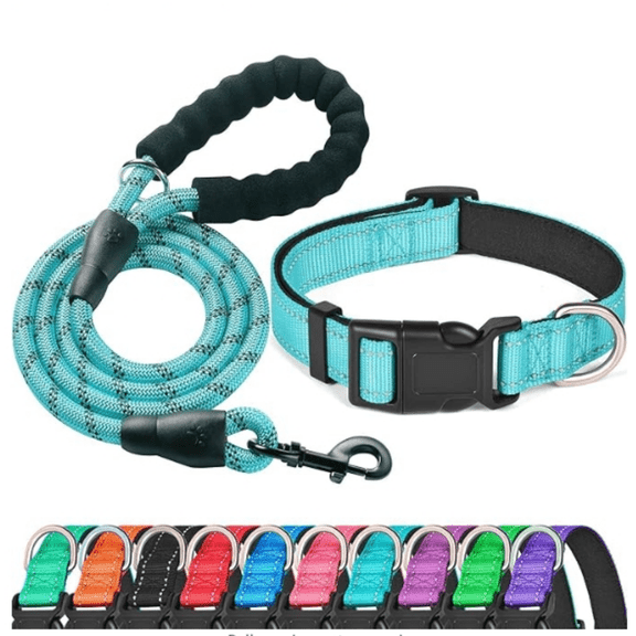 Dog Collar Padded with Soft Neoprene Breathable Adjustable Nylon Dog Collars for Small Medium Large Dogs (Medium (Pack of 1), Blue Collar+)