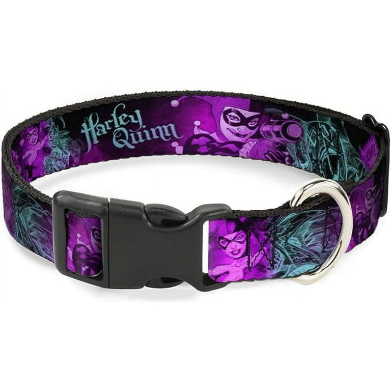 Dog Collar Plastic Clip Harley Quinn Pow Aiming Poses Joker Black Turquoise Fuchsia 11 to 17 Inches 1.0 Inch Wide PC WJK047 M Walmart