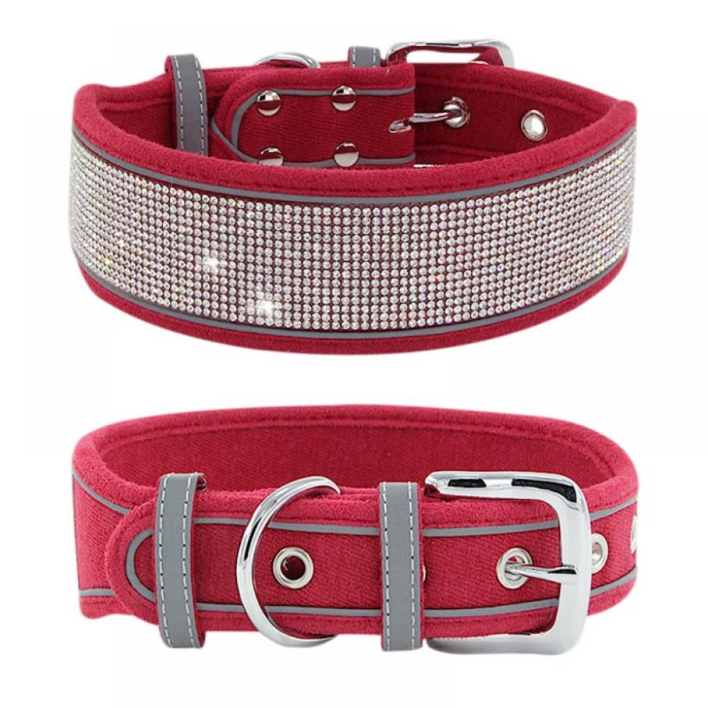 Dog Collar,Sparkly Velvet Leather Rhinestone Big Dogs Collars Durable