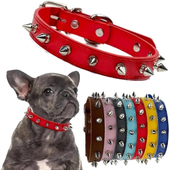 Dog Collar with Spikes, Girl's Spiked Cat Collars PU Leather Mushrooms Rivet Studded Spiky Puppy Collars for XS Small Medium Dogs Female Pets Like Chihuahua