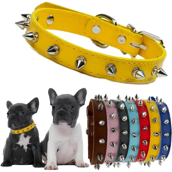 Dog Collar with Spikes, Girl's Spiked Cat Collars PU Leather Mushrooms Rivet Studded Spiky Puppy Collars for XS Small Medium Dogs Female Pets Like Chihuahua
