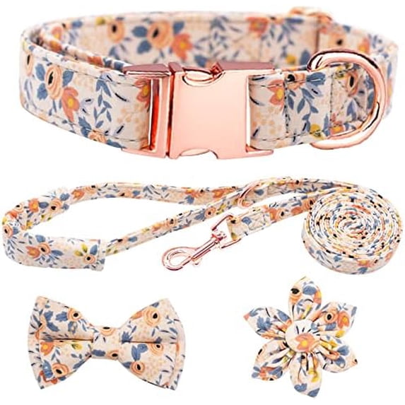 Dog Collar and Leash Set Girls Adjustable Puppy Collars with Floral Bow ...