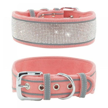 Dog Collar for Large Dogs, Rhinestones Dog Collar, Bling Diamond Girl Dog Collars for Medium Dogs, Adjustable Suede Reflective Wide Dog Collars