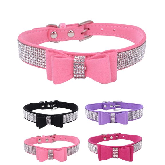Dog Collar for Small Dogs, Adjustable Leather Suede Bling Dog Collars,Dog Collar Cat Collar, Rhinestone Dog Collar