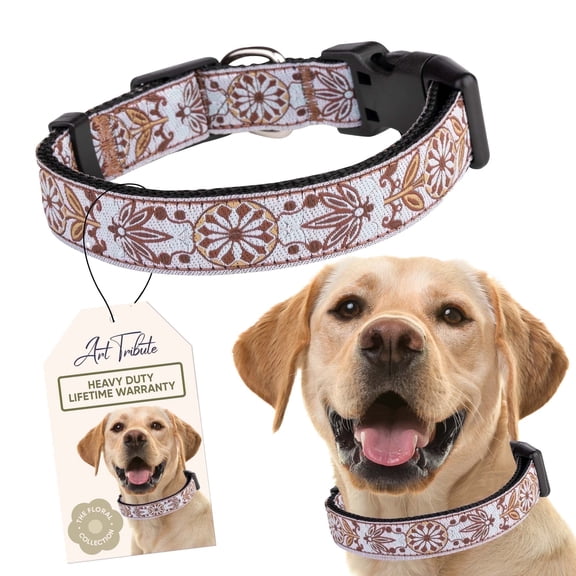 Art Tribute Adjustable Dog Collar Quick Release Buckle for Dogs - White Woven XL