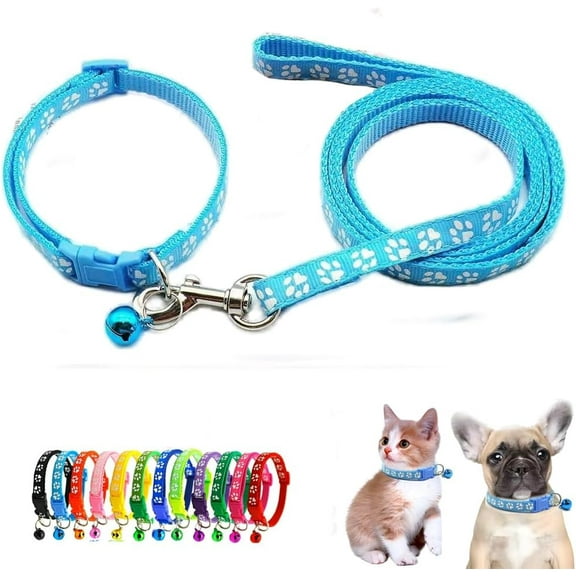 Dog Collar with Bell Leash Set,Nylon Basic Reflective Puppy Collars Girls Boys Paw Print for XXS Xs Small Cat Pet Animal Litter Tiny Kitten