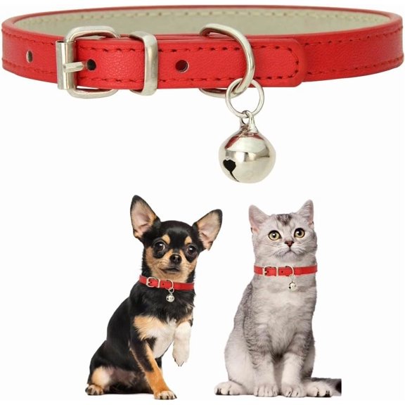 Dog Collar with Bell,Soft Pu Leather Dog Collar with Bell Adjustable Buckle for XXS Extra Small Medium Tiny Male Boys Pets Puppy Kitten Chihuahua