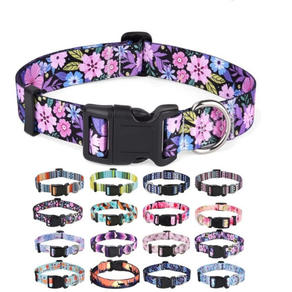 Dog Collar with Bohemia Floral Tribal Geometric Patterns - Soft Ethnic Style Collar Adjustable for Small Medium Large Dogs(Floral Pink,M)