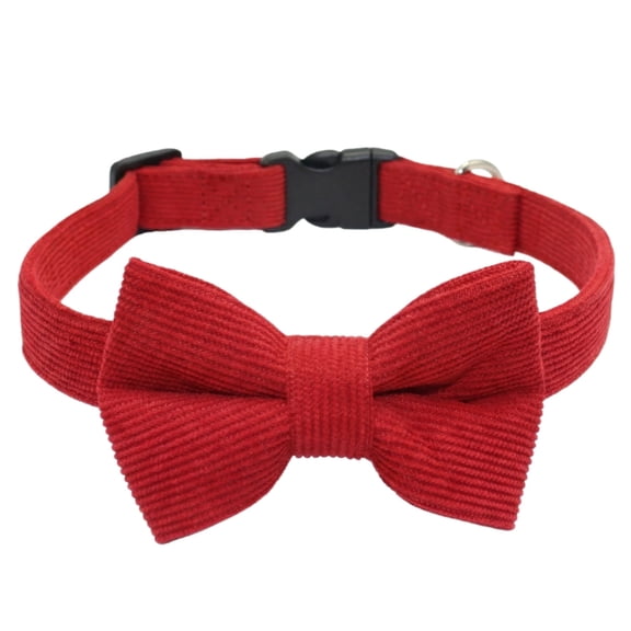 Dog Collar with Bow Tie Corduroy,Soft,Breathable&Adjustable Quick Release Plastic Buckle Dog Collars for Medium Dogs Pets (Red, M)