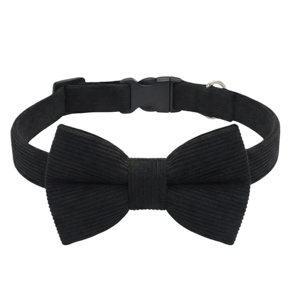 Dog Collar with Bow Tie Corduroy,Soft,Breathable&Adjustable Quick Release Plastic Buckle Dog Collars for Small Dogs Pets (Black, S)