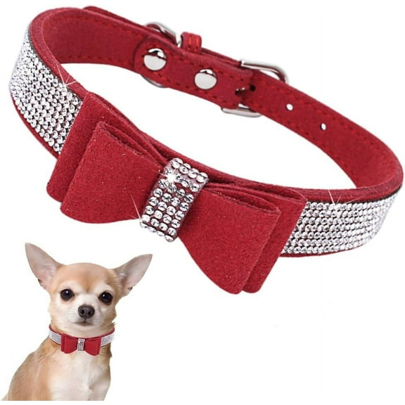 Dog Collar with Bow Tie,Cute Dog Collar with Bow,Puppy Daily Walking or Holiday Party(Red XXS)
