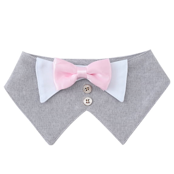 Dog Collar with Bow Tie Tuxedo Bandana for Medium Large Dogs Wedding Formal Special Occasion Attire Light Grey Xl
