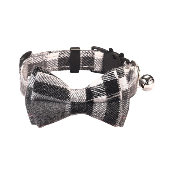 Dog Collar with Bowtie and Bell Adjustable Cat Collar for Small Dogs Rabbits Plaid Pet Safety Buckle Strap English Style 7.09 to 11.02 Inches Style B