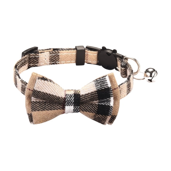 Dog Collar with Bowtie and Bell Adjustable Cat Collar for Small Dogs Rabbits Plaid Pet Safety Buckle Strap English Style 7.09 to 11.02 Inches Style C