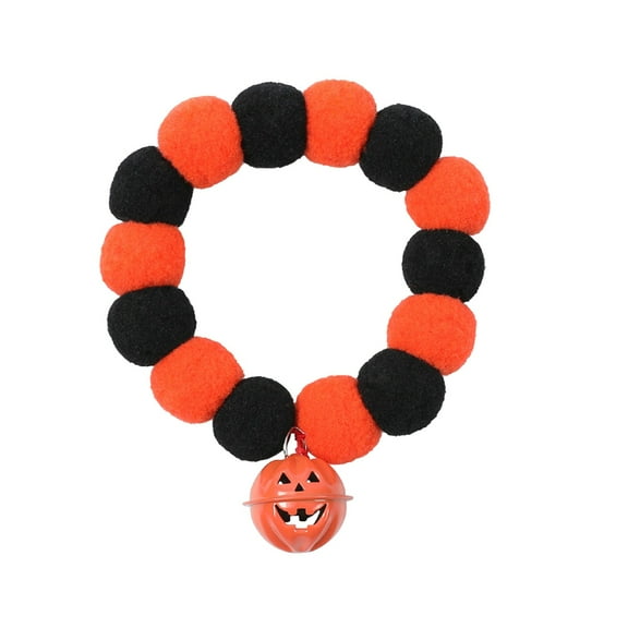 Dog Collar with Pumpkin Bell, Black Orange Fluff Balls Collars Elastic, Halloween Soft & Cozy Pet Collar for Small Medium Large Cats Dogs