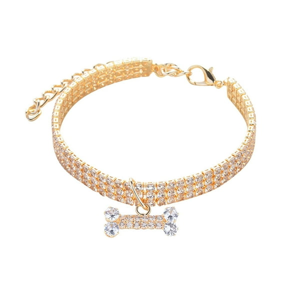 Dog Collar with Triple Glittering Rhinestone and Bone Charm Design Adjustable Necklace for Small Medium Large Breed
