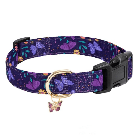 Dog Collars with Buckle Adjustable for Cute Girl Female Boy Dogs,Special Soft and Fancy Dog Pet Collar with Butterfly Design for Small Medium Large Dogs (XS, Purple Butterfly)
