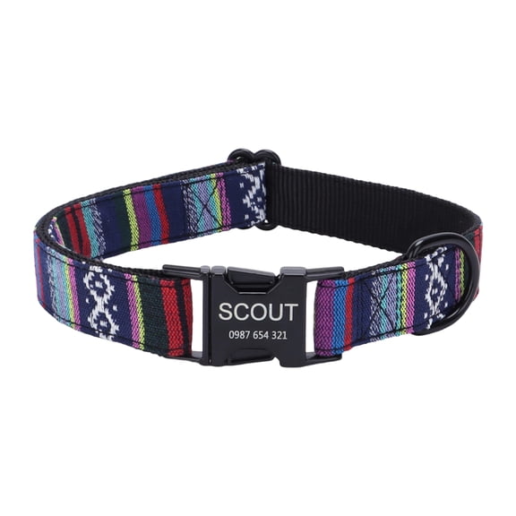 Dog Collars for Large Dogs, Western Aztec Style Print Metal Buckle Quick Release Soft Durable Pet Collar Adjustable for Small Medium Large Male Dogs(L,Black)