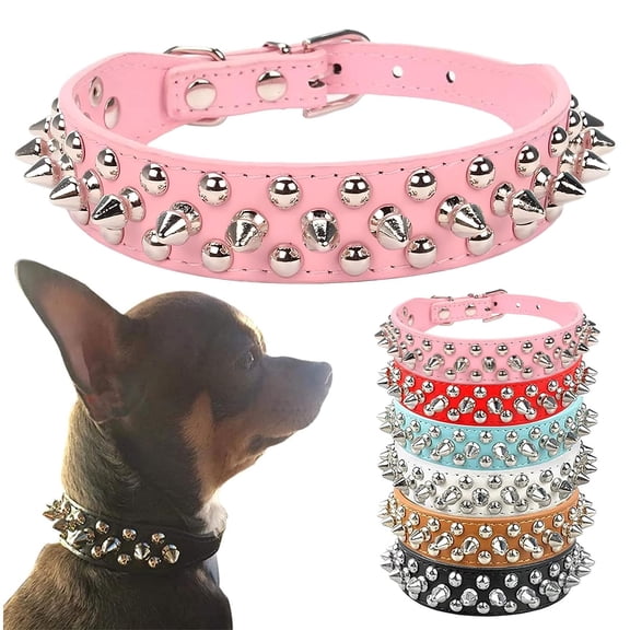 Dog Collars for Medium Dogs with Leash, Spiked Dog Collar for Large Dogs, Dog Collar, Studded Rivet Pit Bull Leather Dog Collar Durable Cat Collar for Small Medium Large Pet Gift(Pink)