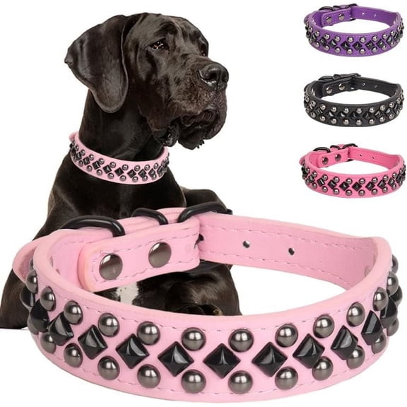 Dog Collars for Small Dogs, Spike Rivet Pu Leather Studded Stud Spiked Puppy Collar for Small Medium Large Dogs 1Pack