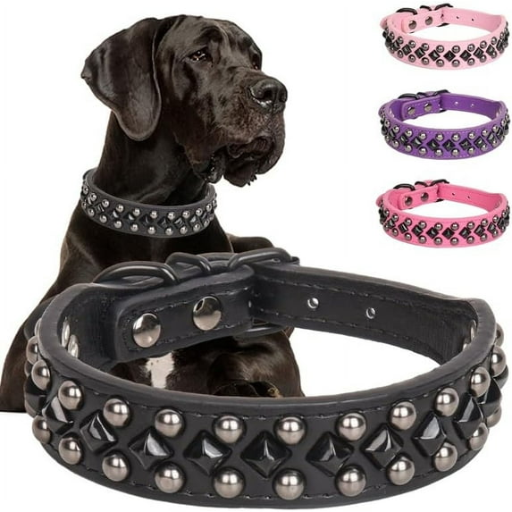 Dog Collars for Small Dogs, Spike Rivet Pu Leather Studded Stud Spiked Puppy Collar for Small Medium Large Dogs 1Pack
