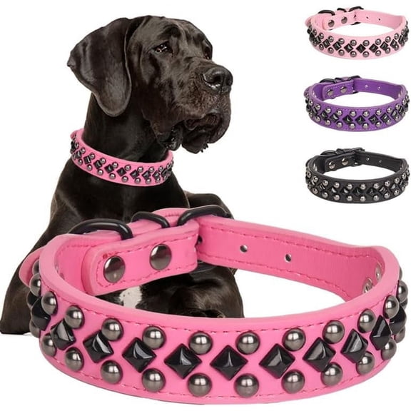 Dog Collars for Small Dogs, Spike Rivet Pu Leather Studded Stud Spiked Puppy Collar for Small Medium Large Dogs 1Pack