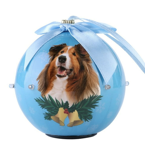 Vangoddy BlueTwinkling Lights Christmas Tree Ball Ornament home decor Dog Puppy Collie (ONRDOG418)