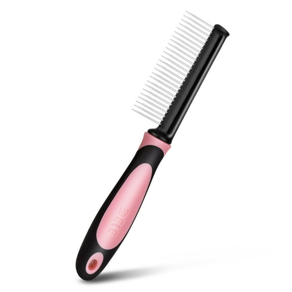 Dog Comb - Pet Cat Grooming Trimmer Brush Stainless Steel Blade for Small Animal Puppy Dead Matted Tangles Hair Cutting Removing Tool with Rounded Teeth Needle Soft Grip Handle (Pink)