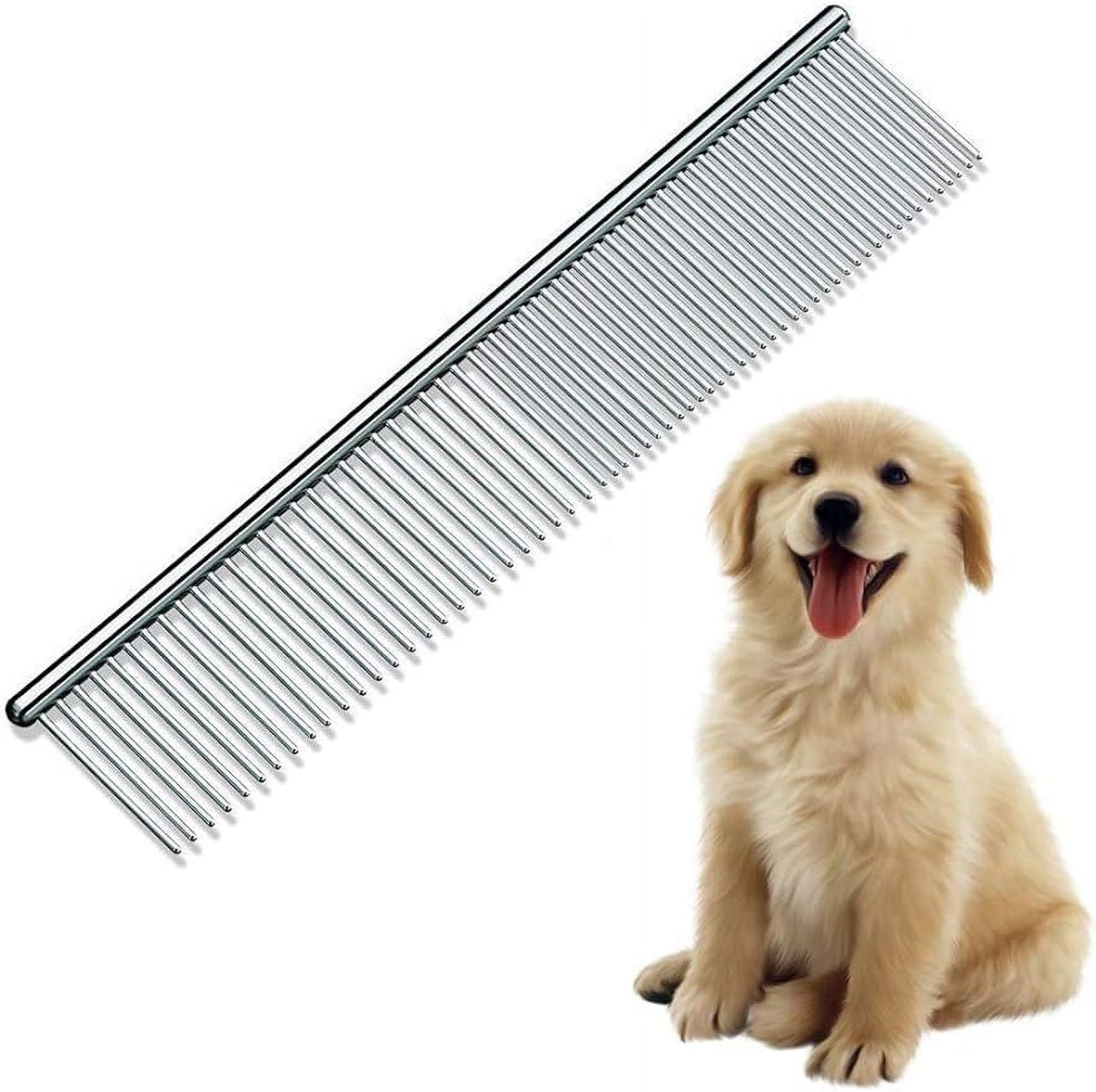 Dog Comb Pet Grooming Brush for Cats Puppy Greyhound with Medium Coarse Fur Easy Grip Dematting Combs with Different Spaced Rounded Stainless Steel