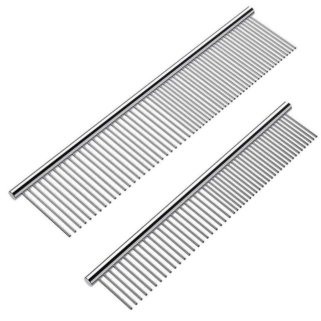 Dog Combs for Grooming, 2 Pack Metal Dog Comb with Rounded Teeth
