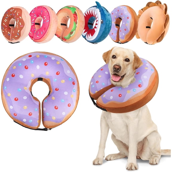 Dog Cone Alternative After Surgery for Large Medium Small Dogs, Soft Inflatable Cone Collar for Dogs Cats, Dog Neck Donut E Collar Dog Recovery Collar to Stop Licking, Purple Donut, XL