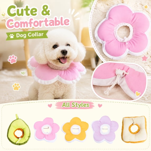 Dog Cone Collar, Soft Collar for Dogs After Surgery, Soft Cone for Dogs, Dog Recovery Collar, Flower Shaped Yellow Soft Fabric Design That Blocks Pet Biting and Licking